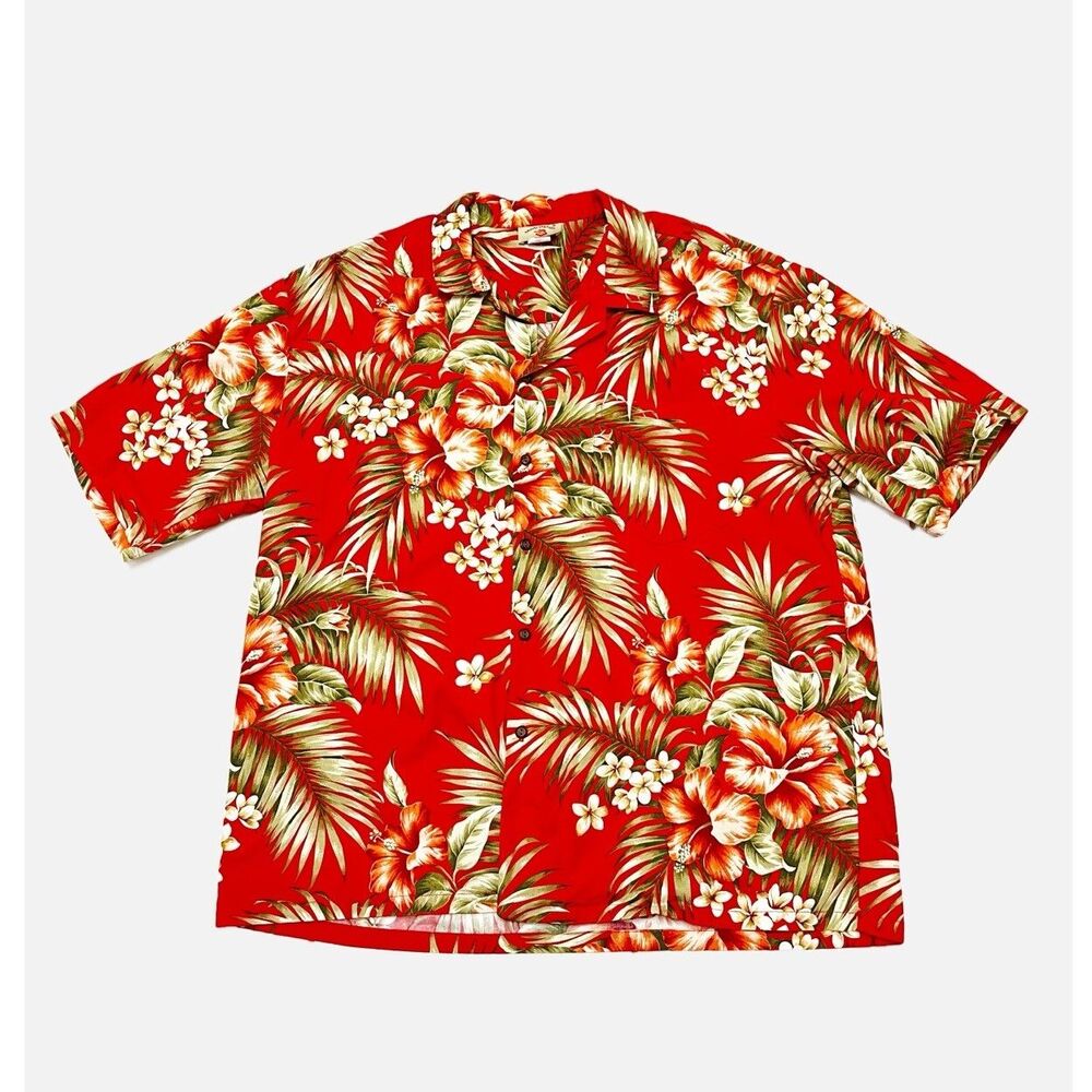 Hawaii Station Red Floral Hawaiian Shirt Size 2XL.   Made In U.S.A.